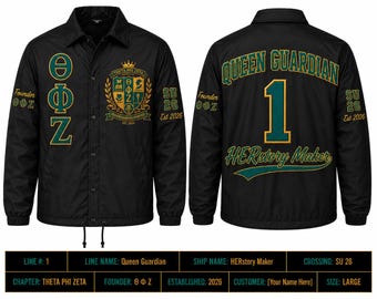 Theta Phi Zeta Custom Line Jacket, Personalized Coaches Jacket, Embroidered Windbreaker, line Name or Number Sorority Jacket, Made to Order
