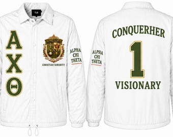 Alpha Chi Theta Custom Line Jacket, Personalized Coaches Jacket, Embroidered Windbreaker, line Name or Number Sorority Jacket, Made to Order