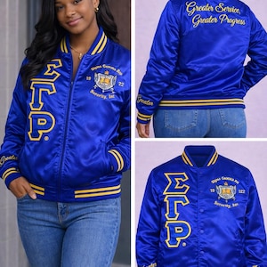 Personalized Custom Sigma Gamma Rho Satin Jacket, SGRho Pride Bomber Jacket, Sorority Jacket, 1922 Greater Service, Greater Progress