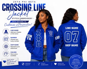 Zeta Phi Beta Stitched Embroidery Crossing Line Jacket, Coaches Jacket, Option to Personalize with your Line Detail, Discount Greek Apparel