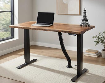 Amish Made Iconic Adona Adjustable Rustic Walnut Standing Desk with Live Edge - Quick Ship
