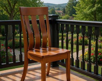 Silla lateral Alexander de arce marrón, icónica, hecha por los Amish. Silla de comedor con asiento tipo silla de montar y forma de cuchara. Envío rápido.