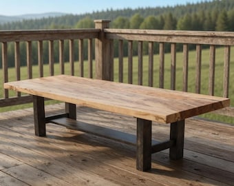 Banco icónico de arce veteado, fabricado por los Amish, con base de madera natural resistente. Envío rápido.