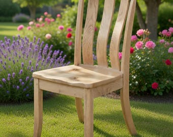 Amish Made Iconic Rustic White Oak Side Chair Alexander Dining Chair Saddle Scoop Seat - Quick Ship