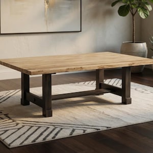 Mesa de arce veteado icónica, hecha por los Amish - Mesa de comedor natural con tablero rectangular - Envío rápido