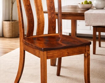 アーミッシュ製アイコニックオークサイドチェア、アレクサンダーダイニングチェア、サドルスクープシート - 即日発送