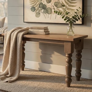 Table de canapé emblématique artisanale artisanale de 42 po. fabriquée à la main par des amish, plateau de table rectangulaire de style Mission en chêne blanc scié brut, pieds ronds - livraison rapide