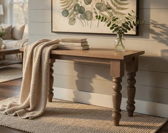 Tavolino da divano in stile rustico iconico, realizzato a mano dagli Amish, con gambe rotonde in rovere bianco grezzo e piano rettangolare in stile Mission - Spedizione rapida