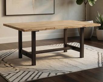 Mesa de arce veteado icónica, hecha por los Amish - Mesa de comedor natural con tablero rectangular - Envío rápido