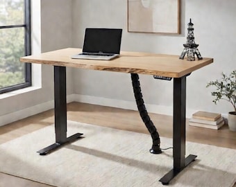 Amish Made Iconic Adona Justerbart Vitt Ek Stående Skrivbord med Live Edge - Snabb Leverans