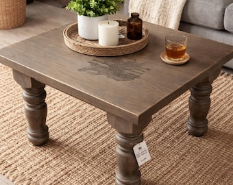 Amish Made Iconic Farmhouse End Table - Eagle Flag Engraved Turned Wooden Legs - Quick Ship