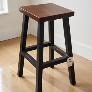 Amish Made Iconic Warm Natural Wood Barstool Black Metal Base Rectangular Top - Quick Ship