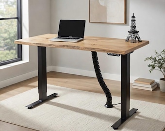 Amish Made Iconic Adona Adjustable Rustic White Oak Standing Desk with Live Edge - Quick Ship