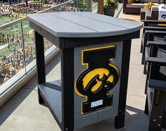 Amish Made Handcrafted Iconic Poly Vinyl Iowa Hawkeye Officially Licensed End Table, Mission Style Farmhouse Side Table - Quick Ship