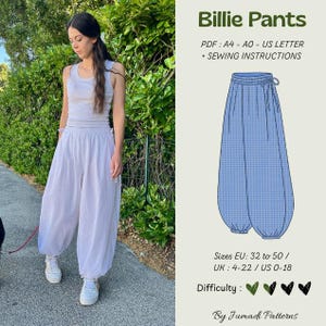 Patrón de costura para pantalones bombachos Billie, pantalones barril fáciles de hacer, ideal para principiantes (descarga en PDF)