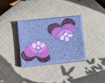 Floral Lace Painting with Rhinestones on Canvas