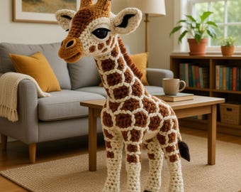 Giant Crochet Giraffe Amigurumi Pattern | Life-Size Standing Animal Toy (PDF Download)
