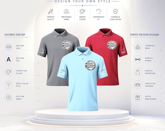 Polos con logo personalizado, ideales para uniformes de negocios y equipos para hombres y mujeres.