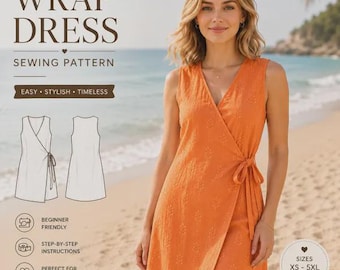 Beginner Wrap Dress Sewing Pattern, XS–5XL Digital Download