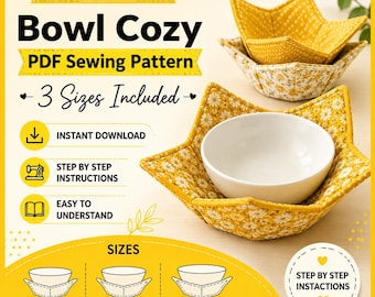 Soup Bowl Cozy Sewing Pattern | Microwave Safe, Reversible Holder (PDF Download)