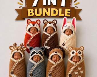 Woodland Animal Crochet Cocoon Pattern, 7-in-1 Newborn Photo Prop PDF