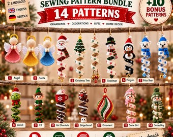 14 Christmas Crochet Ornament Patterns Bundle, Santa, Snowman, Angel, Gnome, Penguin (Digital Download)