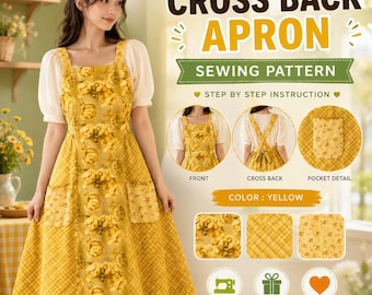 Cross Back Apron PDF Sewing Pattern | Reversible Beginner Sewing (Digital Download)