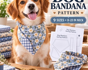 Dog Bandana Sewing Pattern PDF, Elastic Scrunchie, 9 Sizes, 8–23 Inch Neck