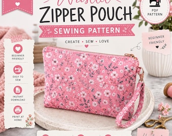 Wristlet Zipper Pouch Sewing Pattern PDF, Quilted Cosmetic Bag Pattern, Makeup Bag Sewing Pattern, Travel Pouch, Beginner PDF Pattern