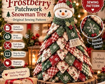 Snowman Tree Sewing Pattern PDF, Frostberry Patchwork Quilted Christmas Decor, Stuffed Tree Pattern, Farmhouse Table Topper