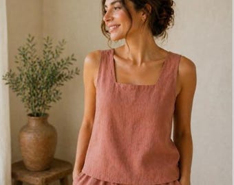 Square Neck Top PDF Pattern Knit Crop Tank Sleeveless Sewing Digital Download Beginner