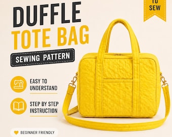Quilted Duffle Bag Sewing Pattern, Heart Travel Weekender Tutorial (PDF Download)