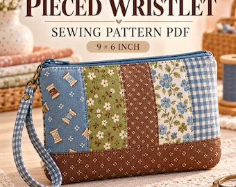Patrón de costura PDF para cartera de mano con piezas, patrón de estuche con cremallera, cartera de mano de tela, 9 × 6 pulgadas
