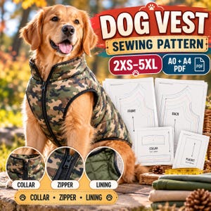 Dog Vest Sewing Pattern, Dog Coat PDF Pattern, 2XS–5XL, A0 & A4