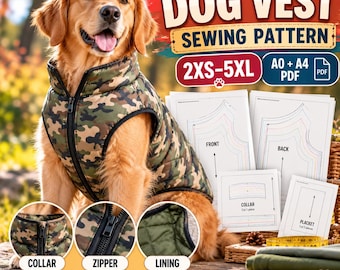 Dog Vest Sewing Pattern, Dog Coat PDF Pattern, 2XS–5XL, A0 & A4