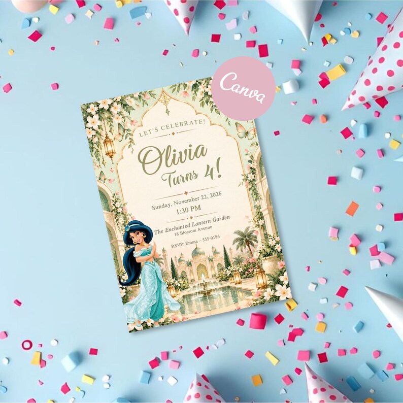 Editable Princess Birthday Invitation: Canva Template for Aladdin ...