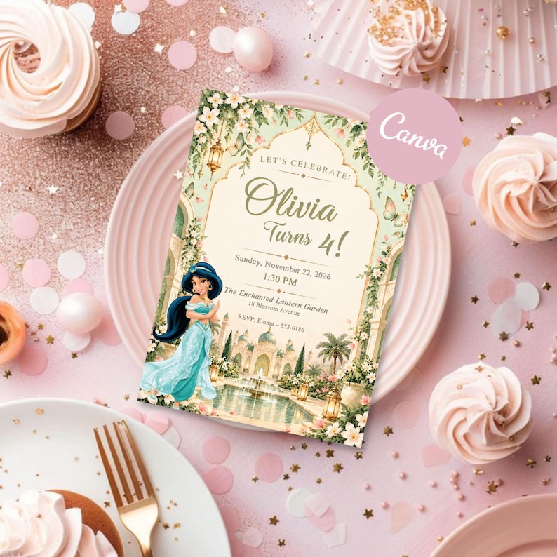Editable Princess Birthday Invitation: Canva Template for Aladdin ...