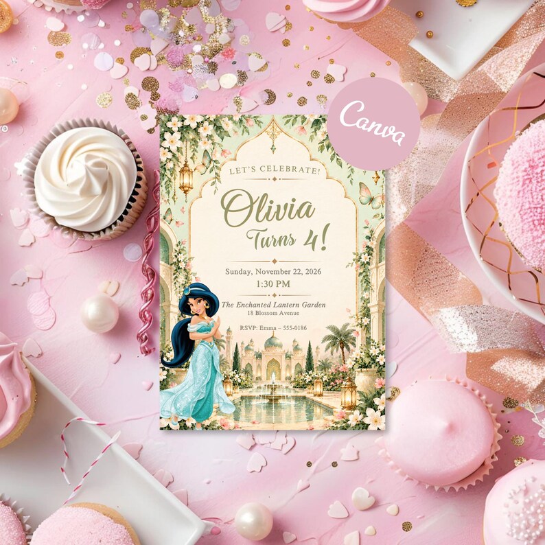 Editable Princess Birthday Invitation: Canva Template for Aladdin ...