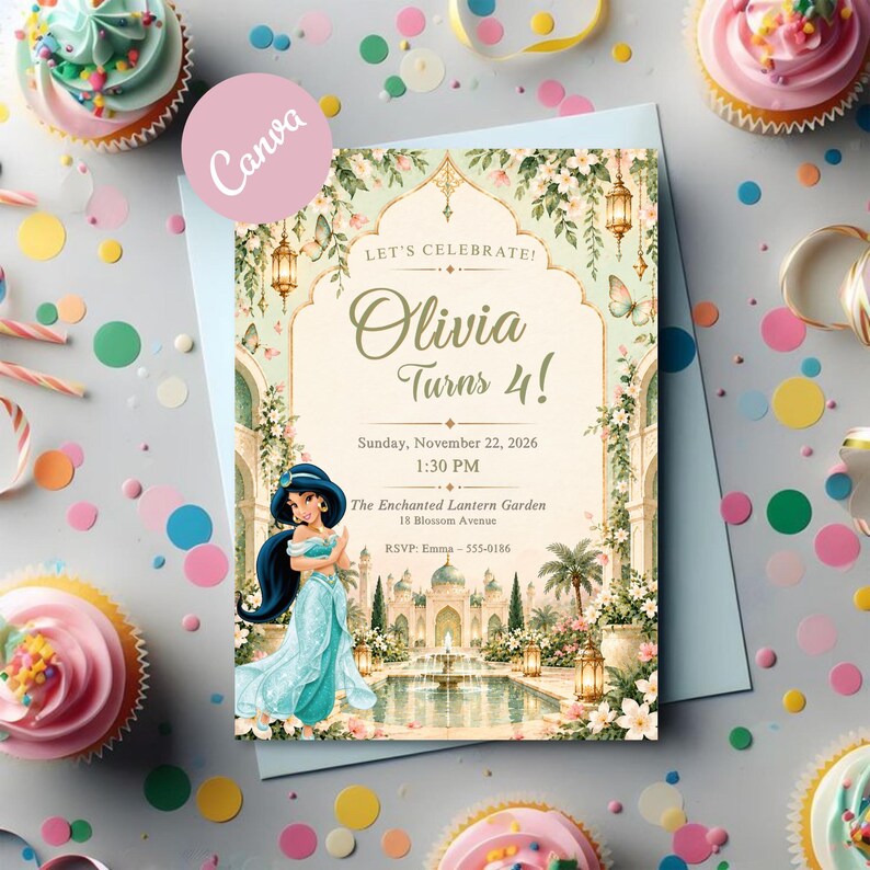 Editable Princess Birthday Invitation: Canva Template for Aladdin ...