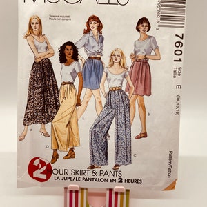 May include: McCall's sewing pattern 7601 for a skirt and pants. The pattern is for sizes 14, 16, and 18. The pattern includes instructions for making a skirt and pants in two hours.