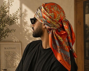 Herrhalsduk i siden, lyxig durag, designermönstrad huvudbonad