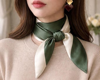 Grön elfenbensfärgad sidenhalsduk, elegant bandana-tillbehör