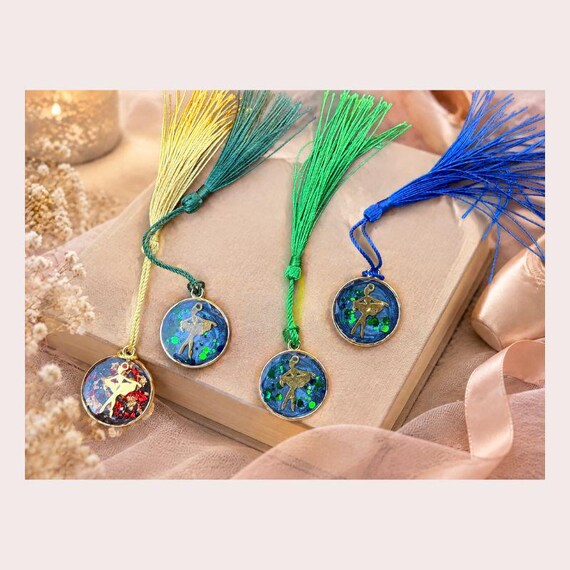Handmade Resin Book Charms | Tassel Bookmarks & Pendants, Gold-Tone Ballerina, Shimmering Accents