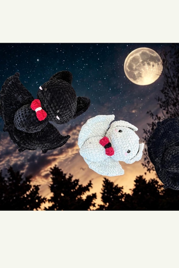Crochet Bat Plushie | Handmade Amigurumi Halloween Bat with Bow Tie | Gothic Whimsy Décor