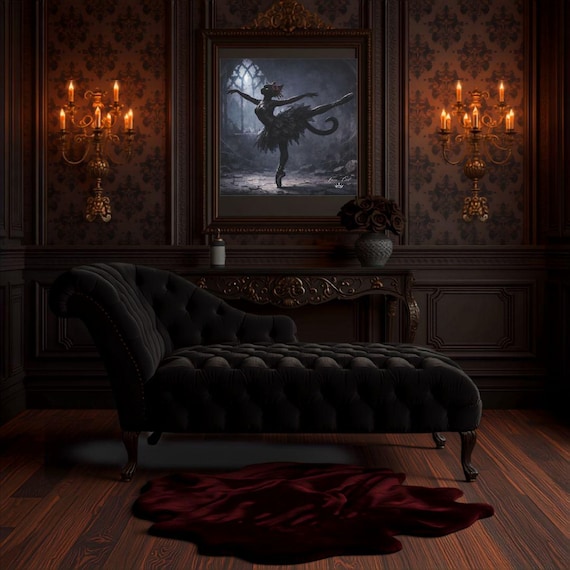 Gothic Ballerina Cat Canvas Print | Dark Academia Wall Art | Whimsical Goth Animal Painting