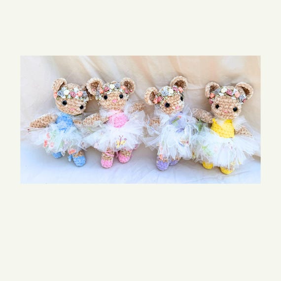 Spring Ballerina Mouse | Handmade Crochet Doll | Floral Crown Tulle Tutu | Cottagecore Collectible Plush