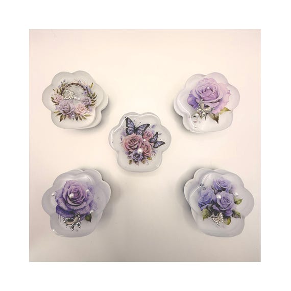 Reversible Floral Paw Print Resin, Cat Dog Mom Gift, Pet Memorial Keepsake, Tiered Tray