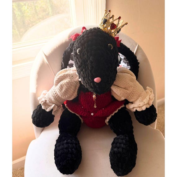 Queen of Spades Crochet Bunny, Alice in Wonderland Gothic Art Doll, OOAK Collector Plush