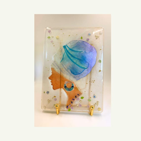 Handmade Resin Sculpture, Afrocentric Black Woman Art, Pearl Embellishments, Tabletop Decor