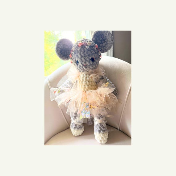 Hand-Crocheted Mouse Ballerina Doll | Floral Crown, Tulle Tutu, Cottagecore Plush